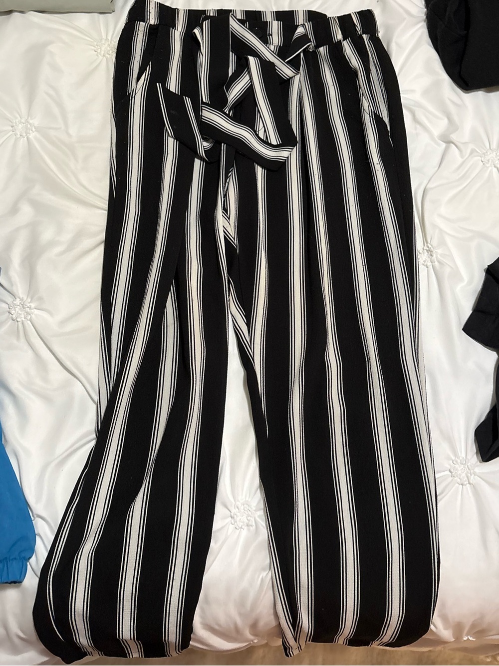 MINKPINK (Winners Brand) Black/White Stripe Wide-Leg Pants with Tie Waist